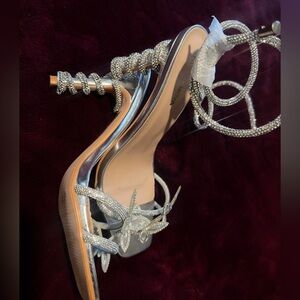 Fashion Nova Silver Crystal Lace-Up Stiletto Sandals